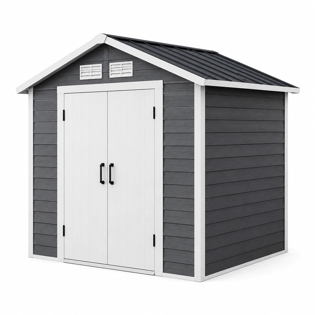 Abri de jardin en résine haute densité gris et blanc
