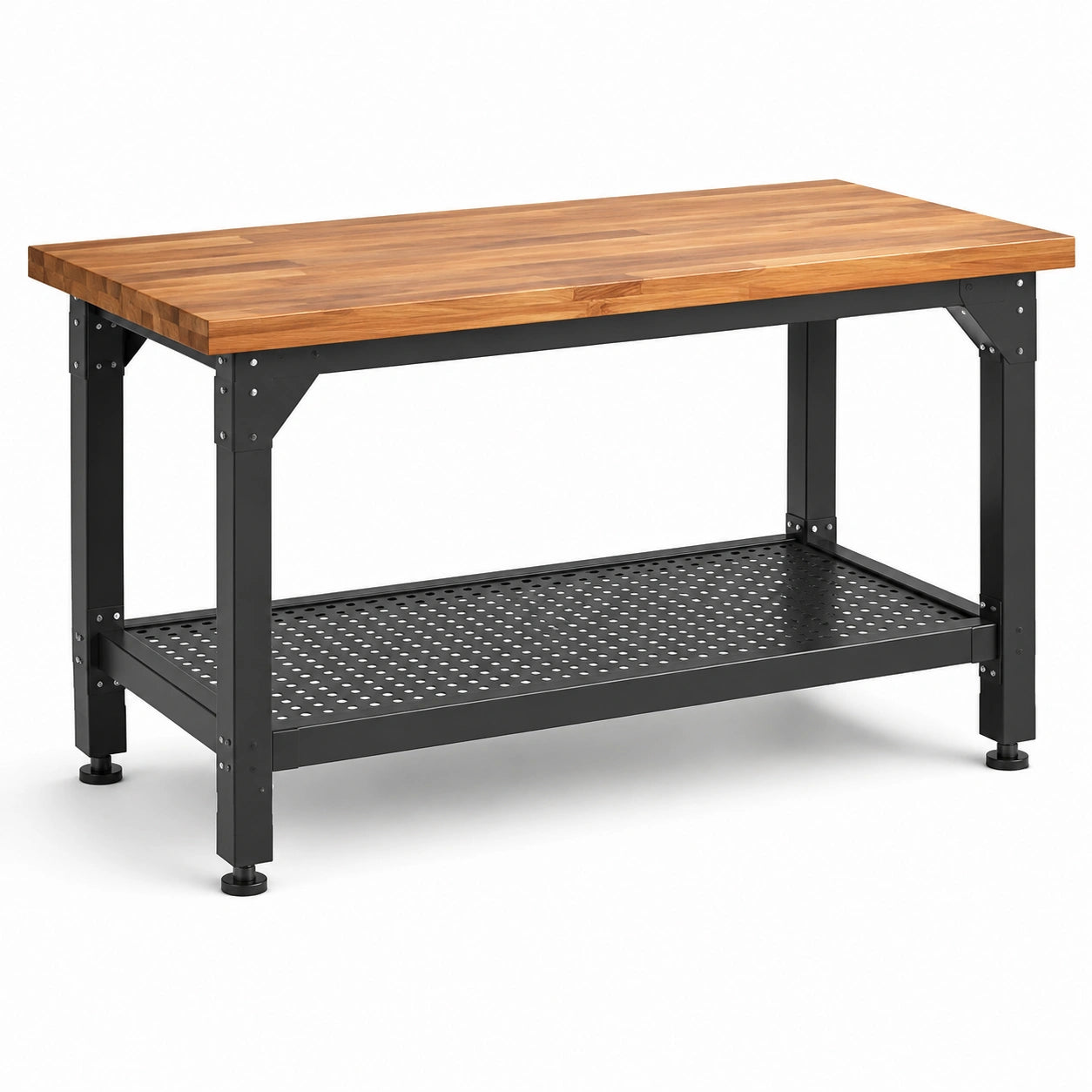 Établi en bois de hêtre et métal noir avec étagère
