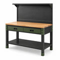 Établi en bois et métal avec tiroirs et panneau perforé noir et vert