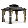Pavillon en aluminium avec toit en acier et rideaux en polyester noir et beige 3x3m