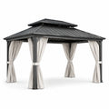 Pavillon en aluminium noir avec rideaux en polyester beige 300x300x270 cm