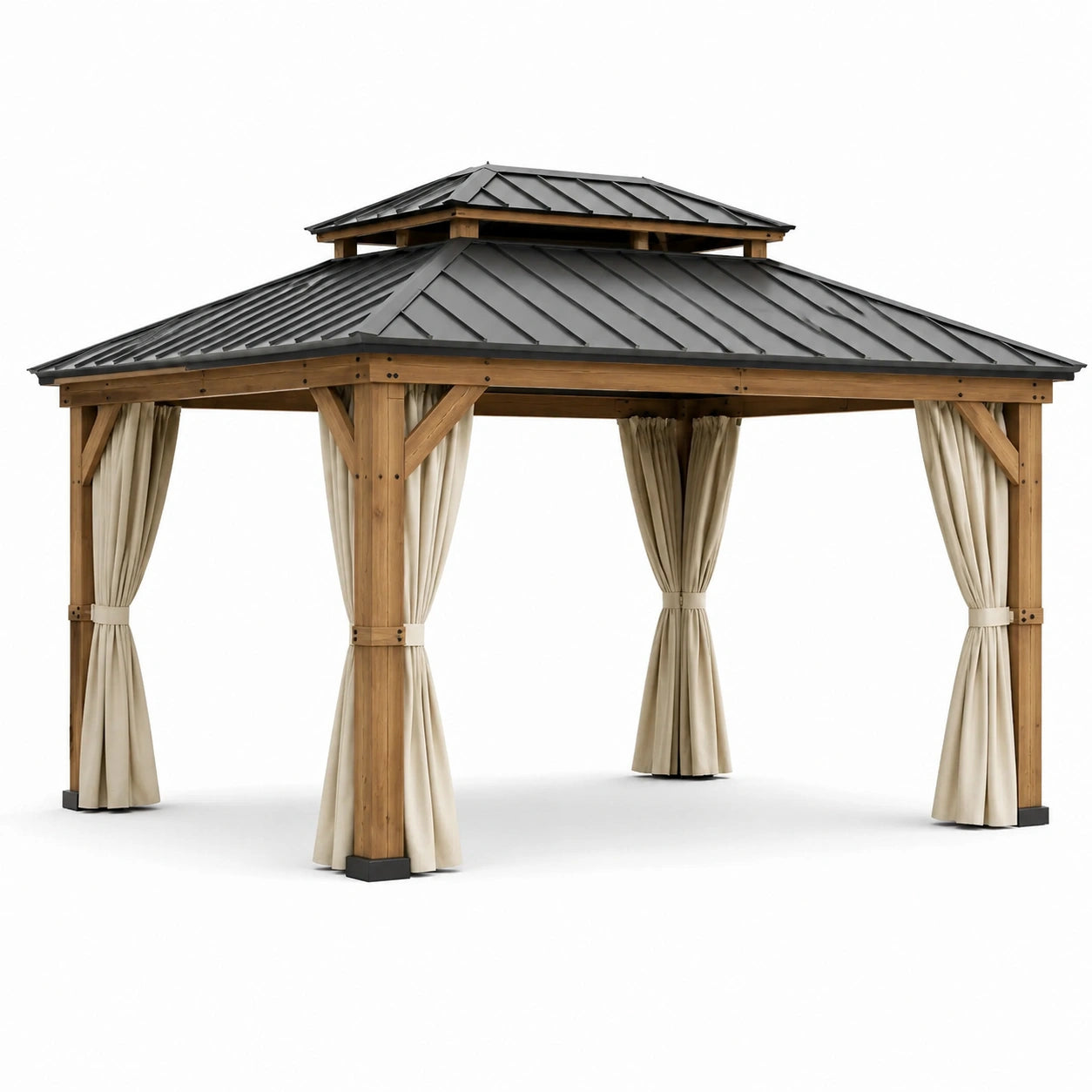 Pavillon de jardin en bois avec toit en acier 300x300x270 cm Beige