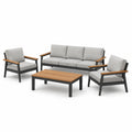 Ensemble salon de jardin en aluminium et bois avec coussins en polyester gris