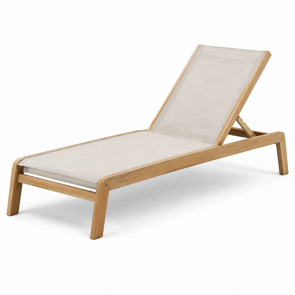 Chaise longue en teck avec tissu polyester beige
