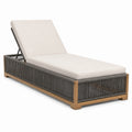 Chaise longue teck, cordage polyester, coussin beige