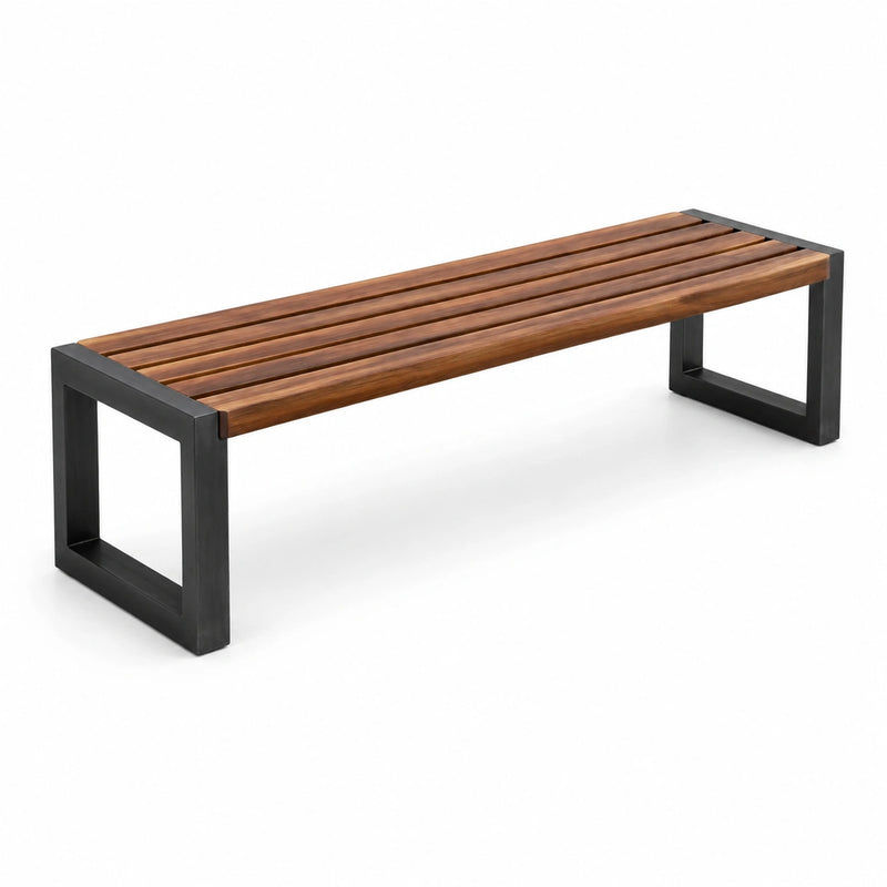 Banc en bois et métal 160x35x45 cm brun/noir
