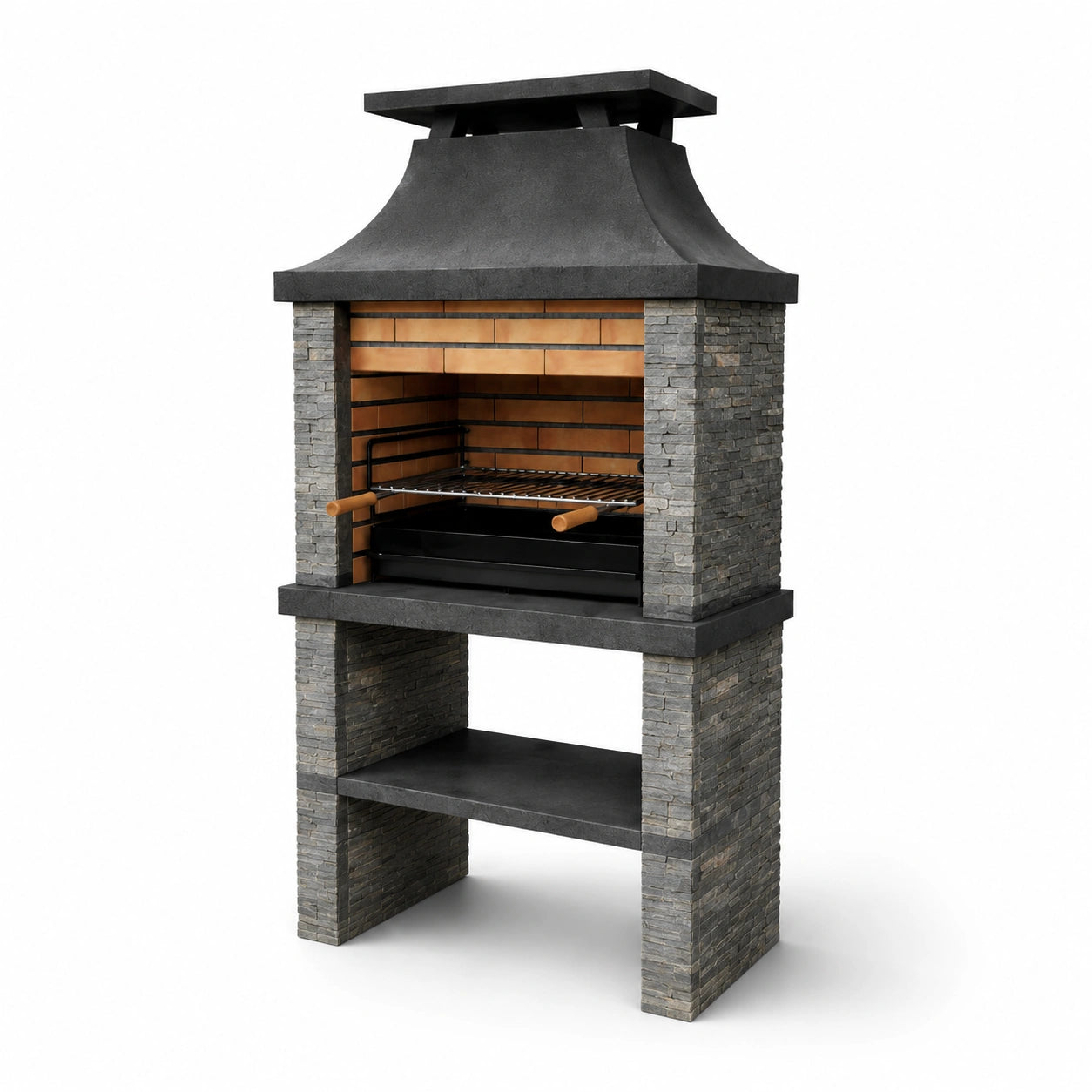 Barbecue en pierre et acier inoxydable avec briques réfractaires 120x80x210 cm