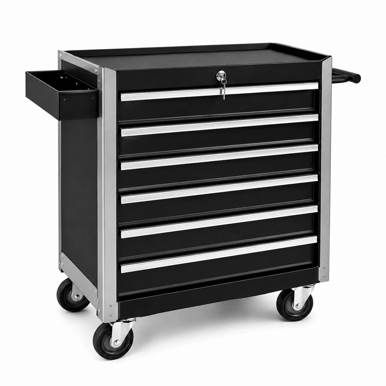 Chariot à outils en métal noir avec 6 tiroirs et serrure