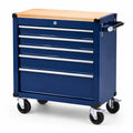 Chariot à outils en métal bleu avec plateau en bois 70x85x40 cm