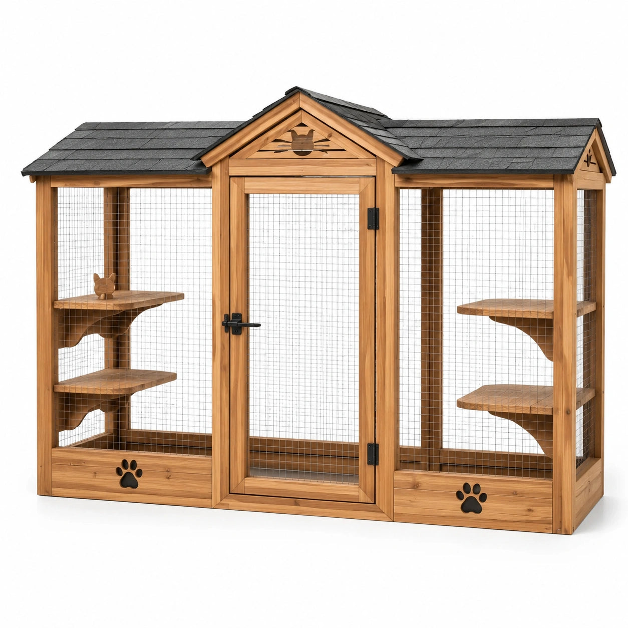 Enclos en bois pour chat avec étagères et toit imperméable