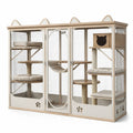 Enclos pour chat en bois et métal avec plateformes et abri, beige